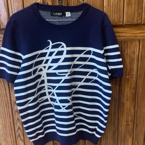 Ralph Lauren Sweaters - Lauren  Ralph Lauren black label 
Women Size L short sleeve navy 
Stripe sweater